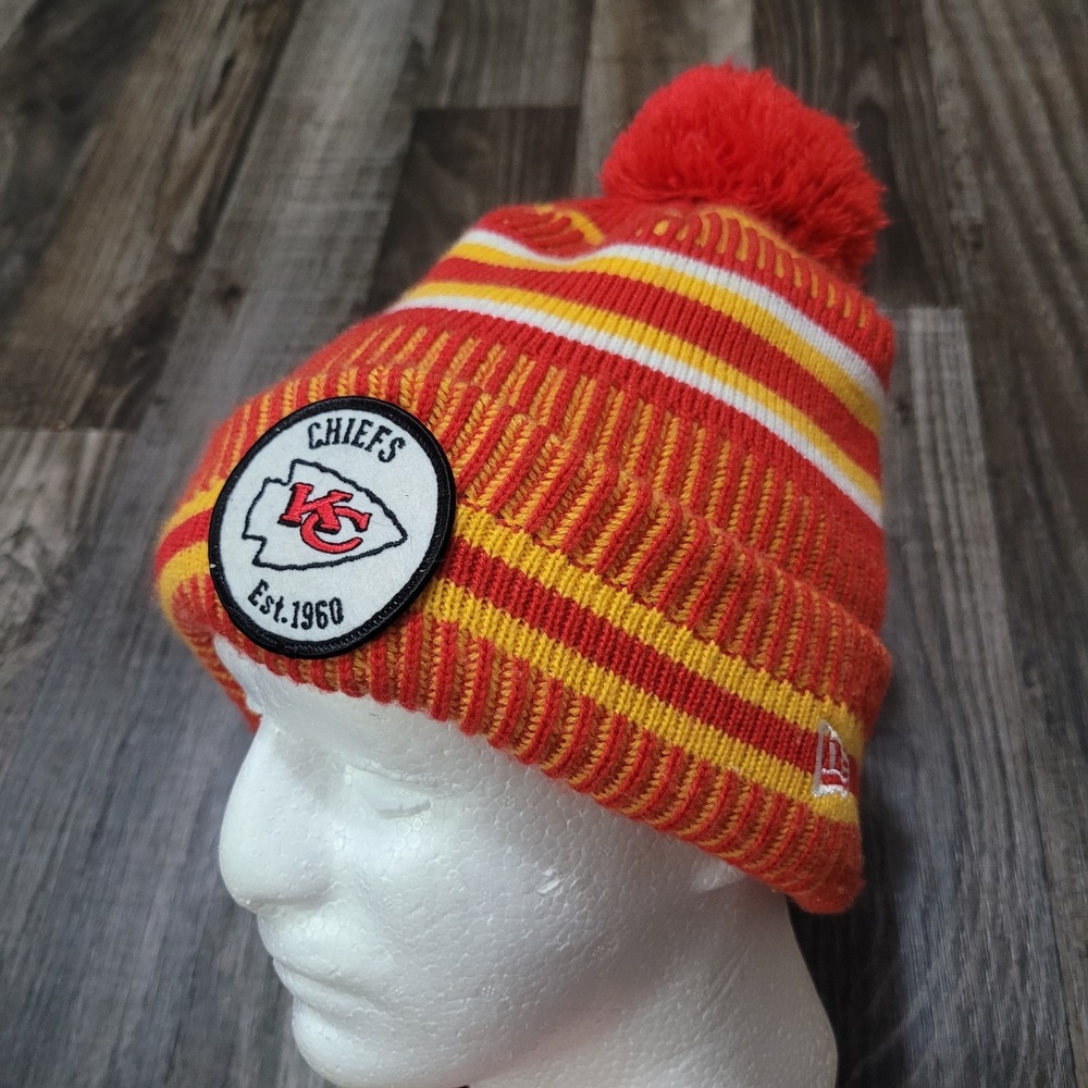 Kansas City Chiefs NFL Football Knit Pom Beanie Hat Red 100 Year Anniversary